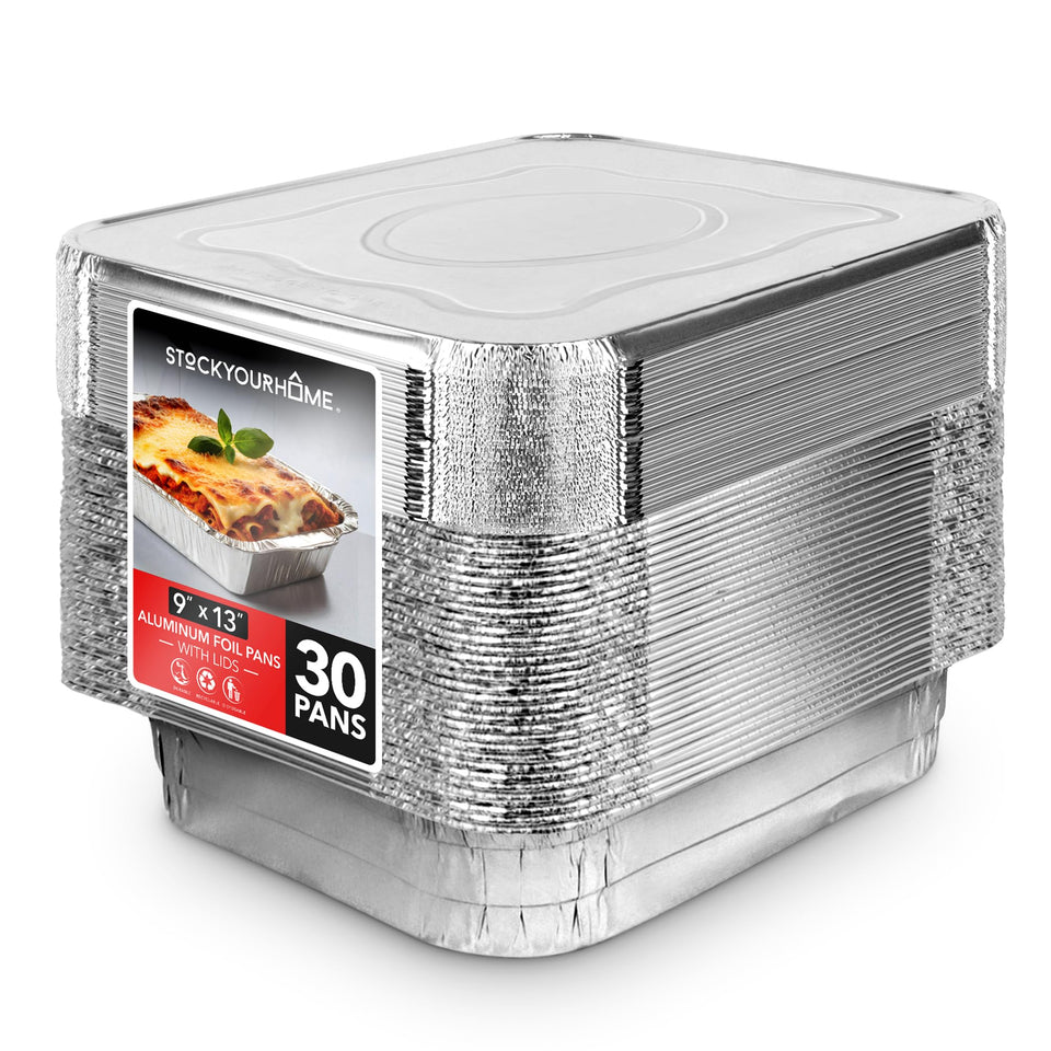 Stock Your Home 9x13 disposable aluminum pans with lids for easy transport