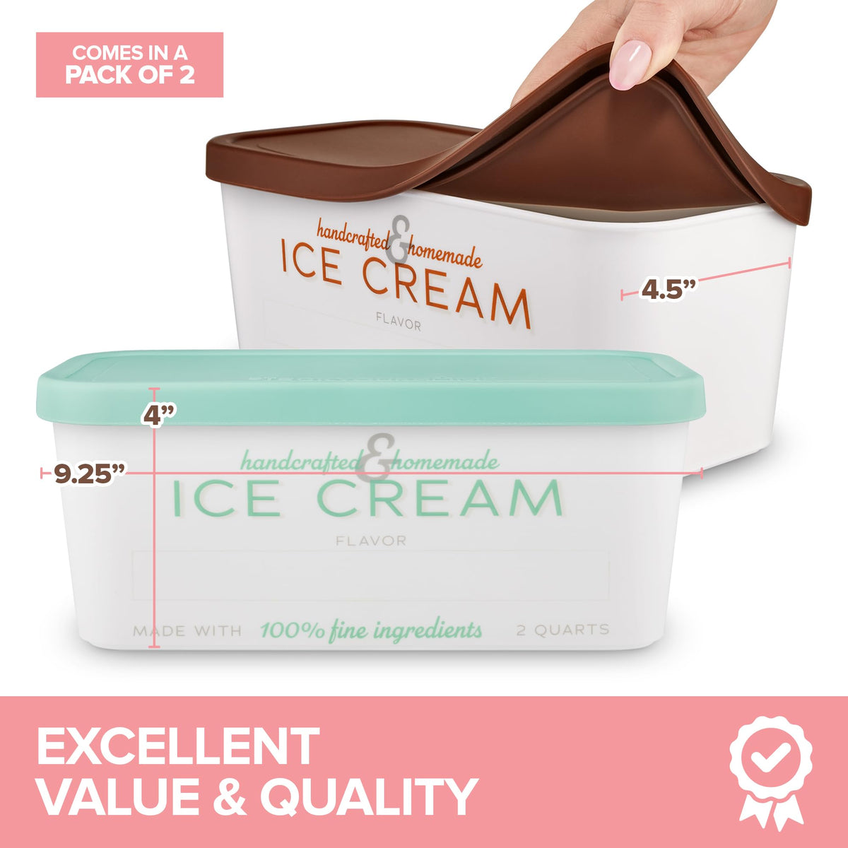 Airtight silicone lids seal Stock Your Home containers to prevent freezer burn.