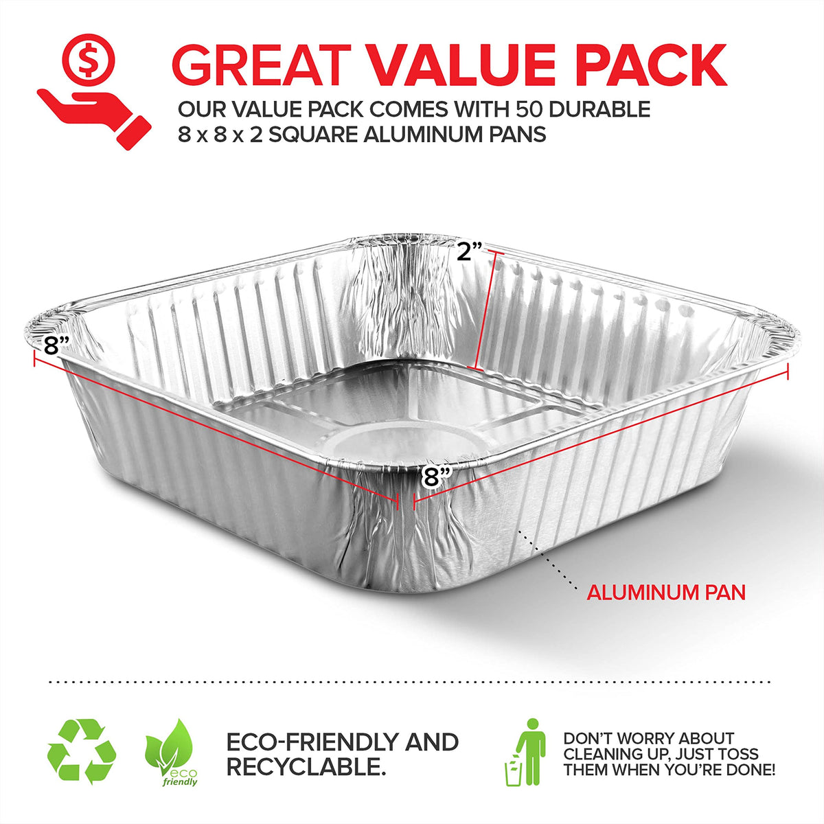 Stock Your Home aluminum foil pans 8x8 ideal for transport