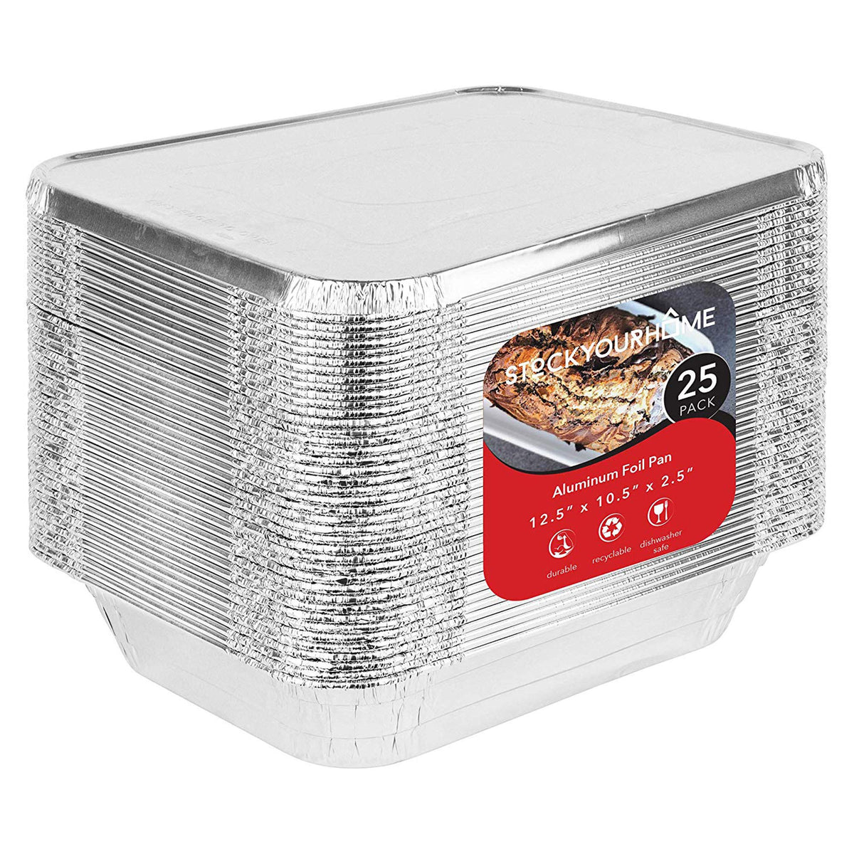 Stock Your Home aluminum 9x13 pan with lid for baking and reheating.