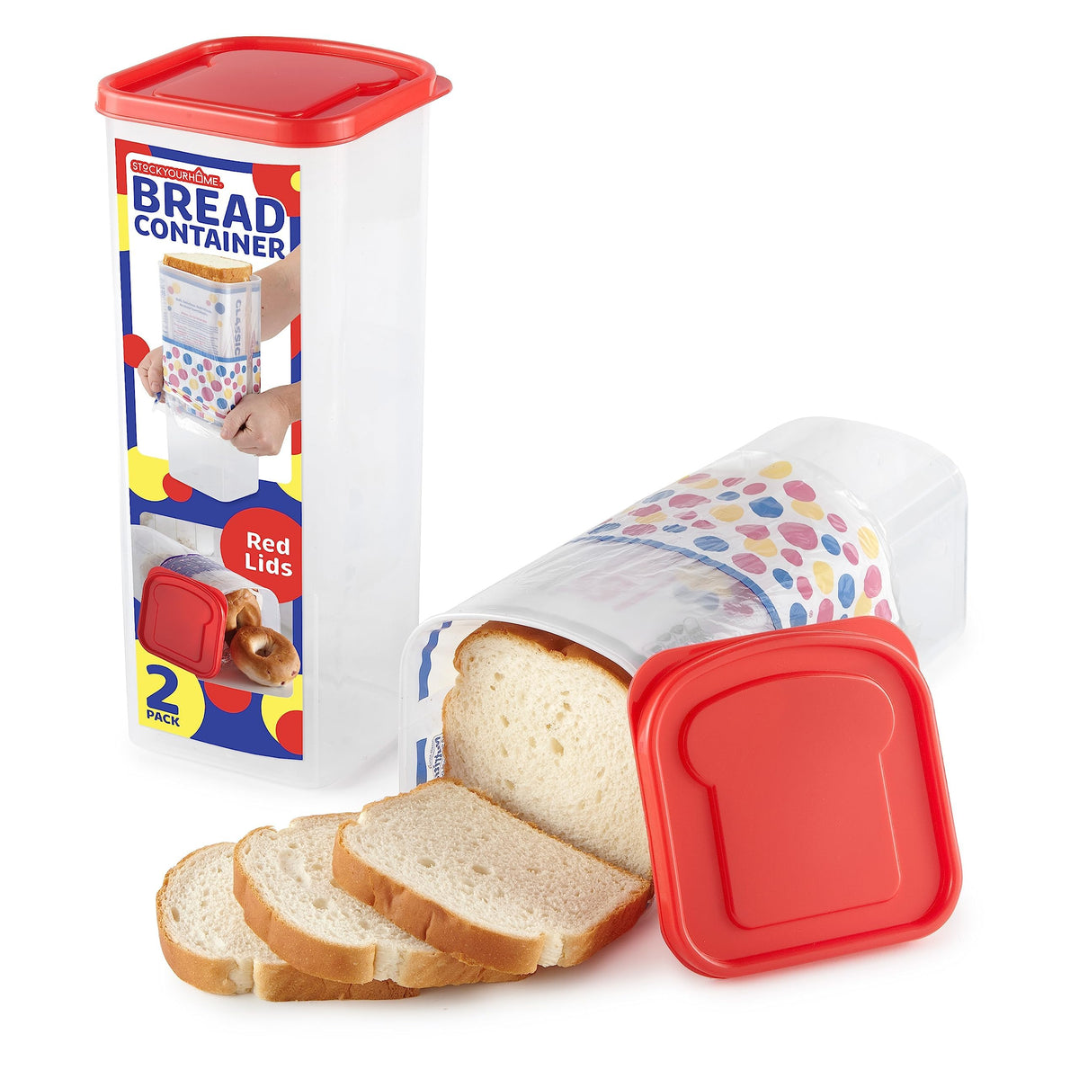 Stock Your Home bread loaf keeper 2-pack in red lids preserves freshness.