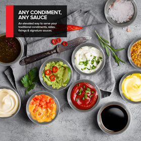 Stock Your Home condiment cups show a smooth, clean finish, dishwasher-safe for easy care.