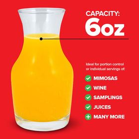 Stock Your Home crystal-clear mini carafes, dishwasher-safe for easy cleanup.