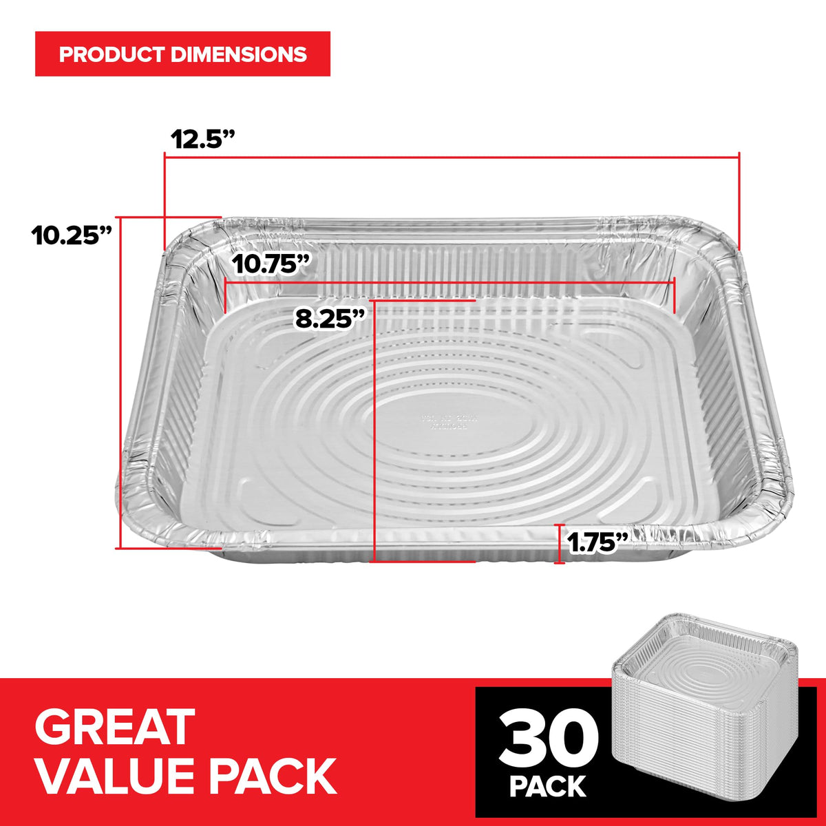 Stock Your Home 30-pack disposable pans for bulk baking and meal prep.