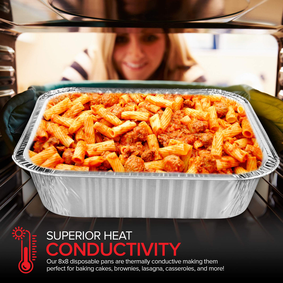 Stock Your Home freezer-safe disposable pans store leftovers neatly.