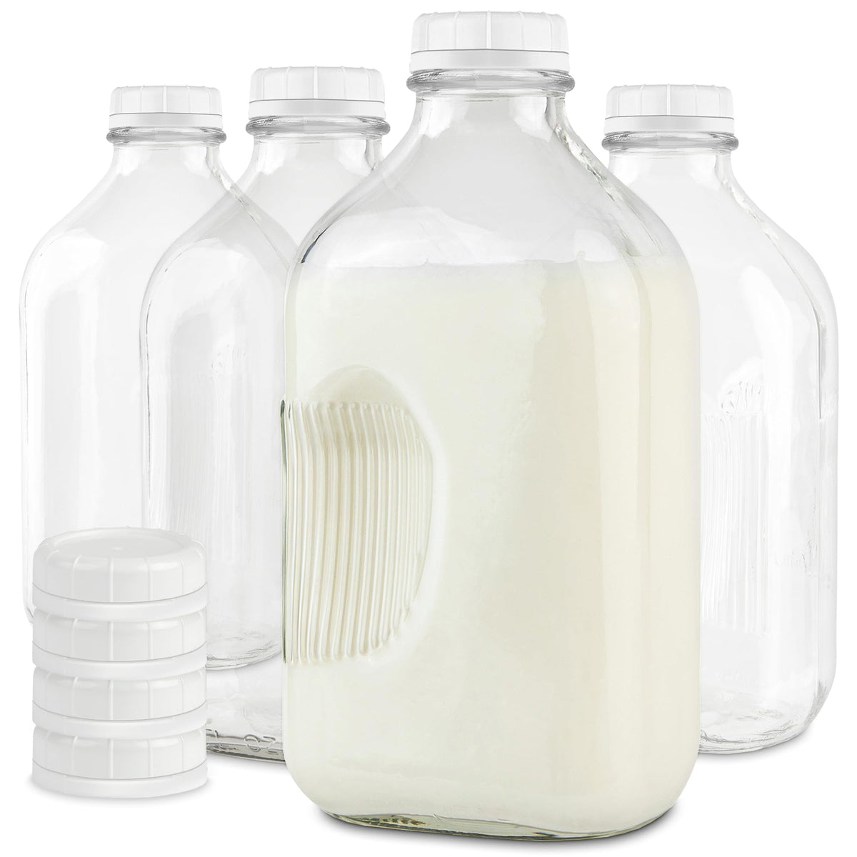 Stock Your Home half-gallon glass milk bottle with lid for versatile liquid storage.