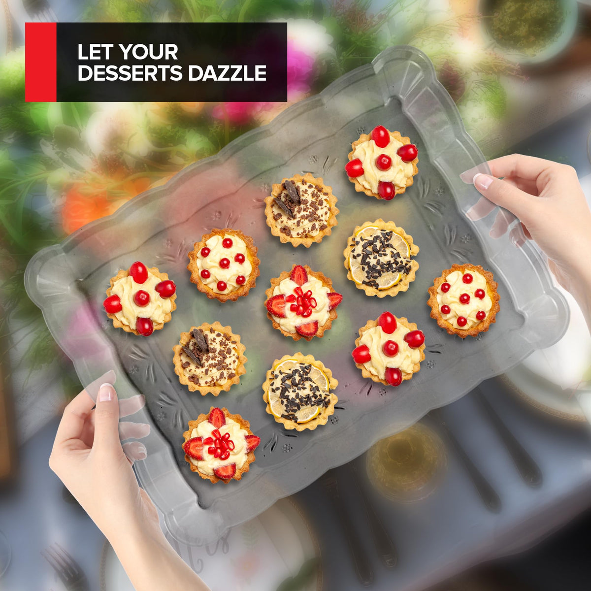 Stock Your Home large 12.5 by 9.25 inch trays fit cookies, fruit, and bites.