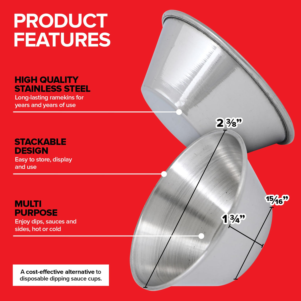 Stock Your Home metal ramekins with 1.5 oz portions for precise serving.