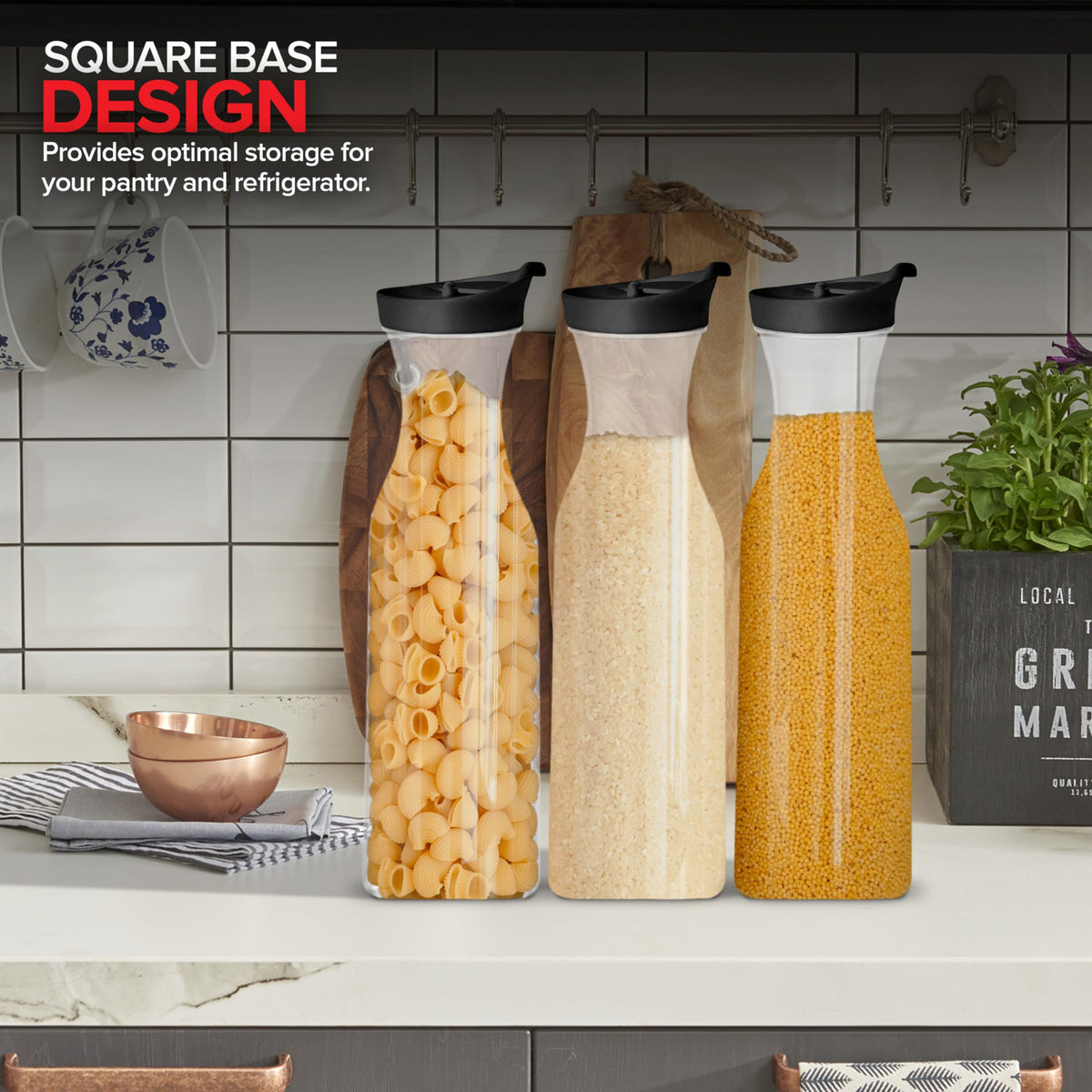 Stock Your Home fridge-safe beverage carafe keeps drinks organized and accessible.