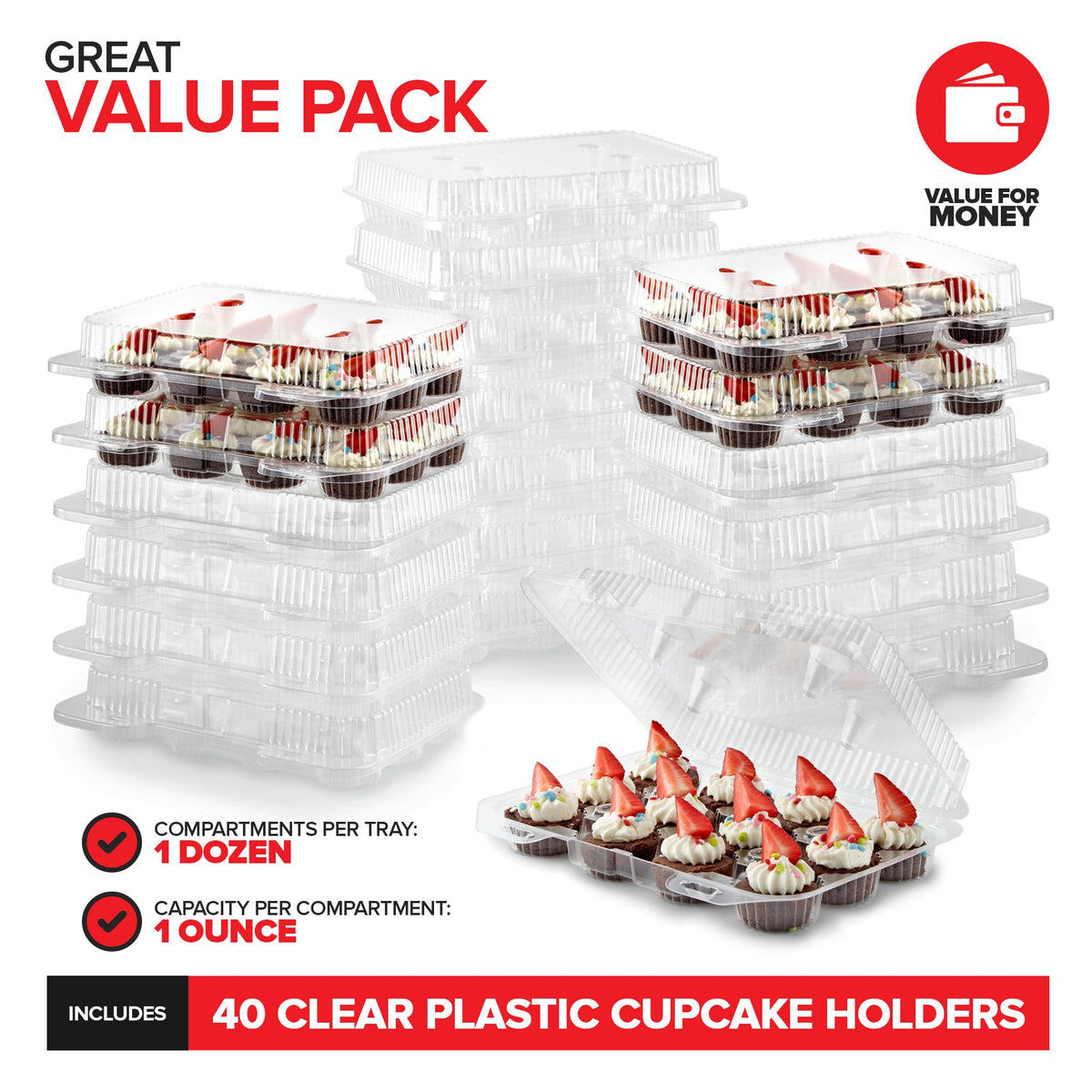 Stock Your Home cupcake containers with a dome lid for secure, mess-free transport.