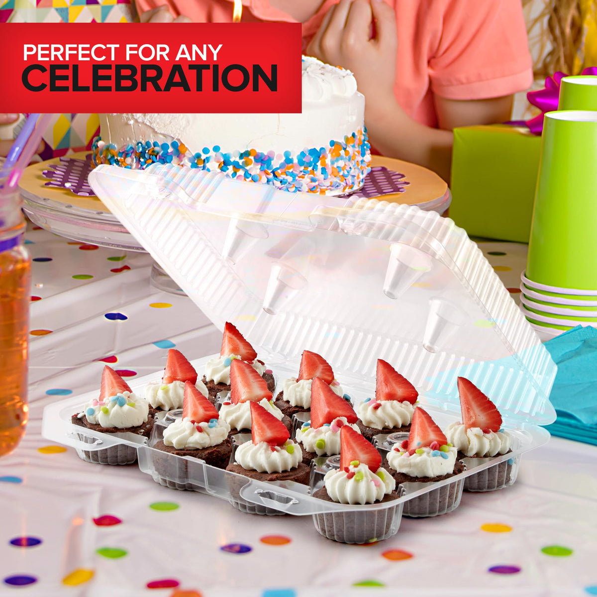 Stock Your Home clear carrier enhances presentation at bakeries and events.