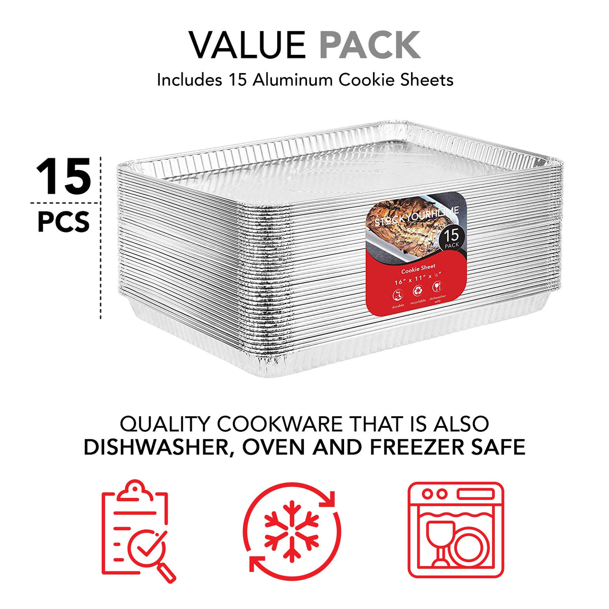 Stock Your Home premium aluminum trays with full curl rim for sturdy baking
