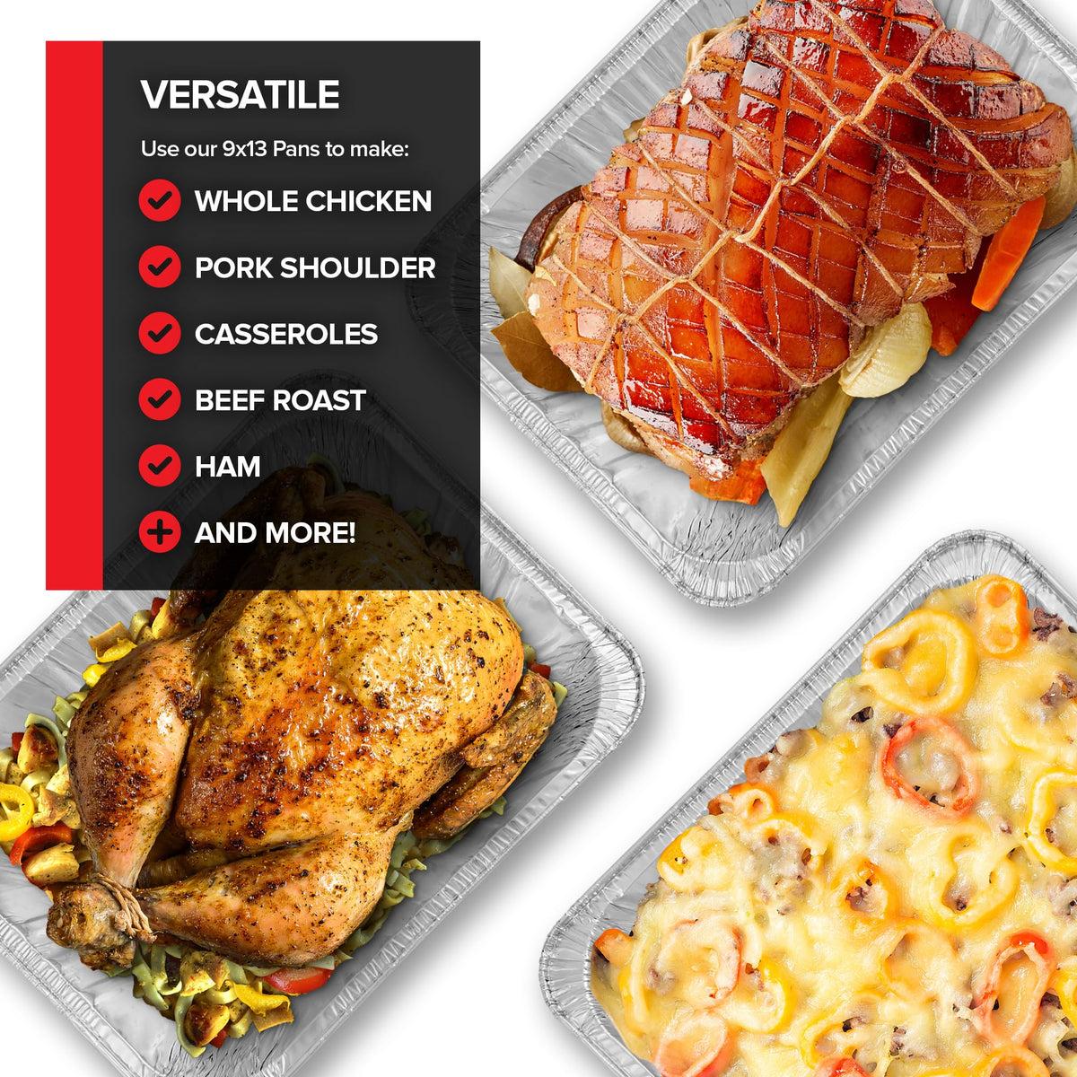 Stock Your Home USA-packaged foil pan 9x13 with visible label for holiday meals