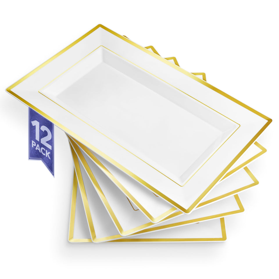 Stock Your Home white and gold serving tray, 13x9 inches, for elegant entertaining.