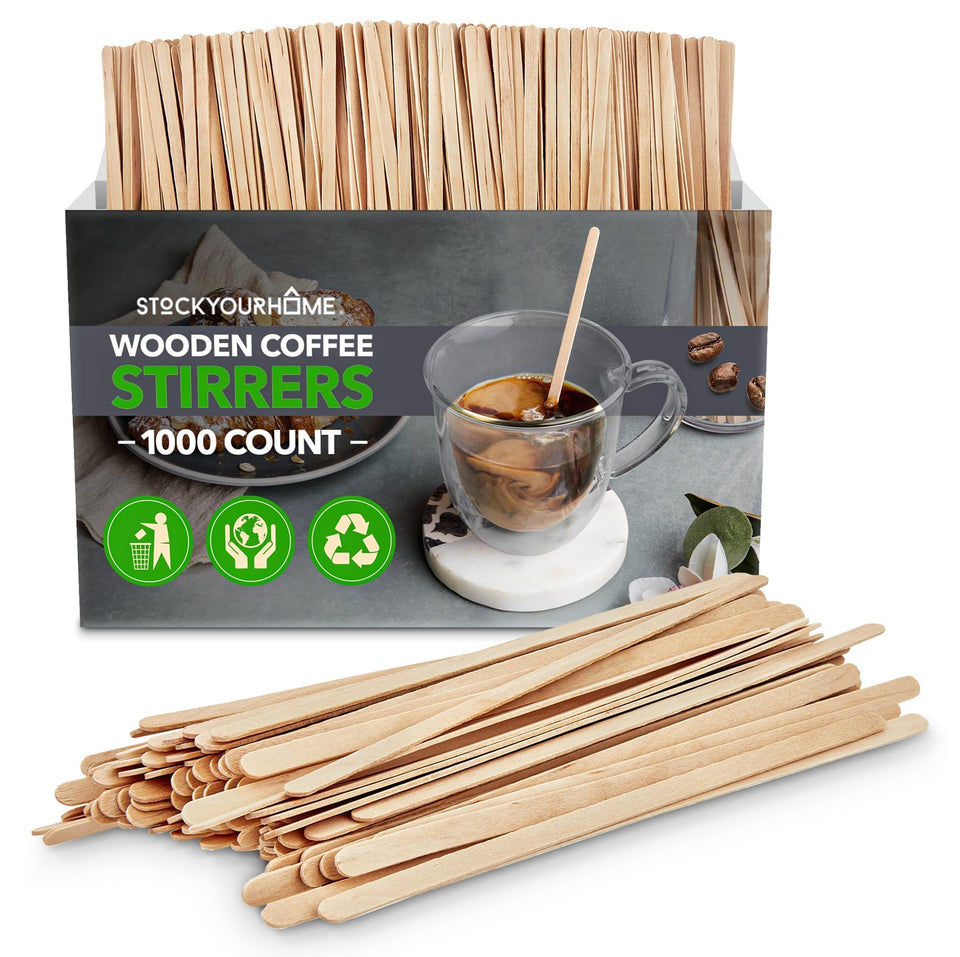Stock Your Home wooden coffee stirrers in bulk, sturdy and natural for daily use.