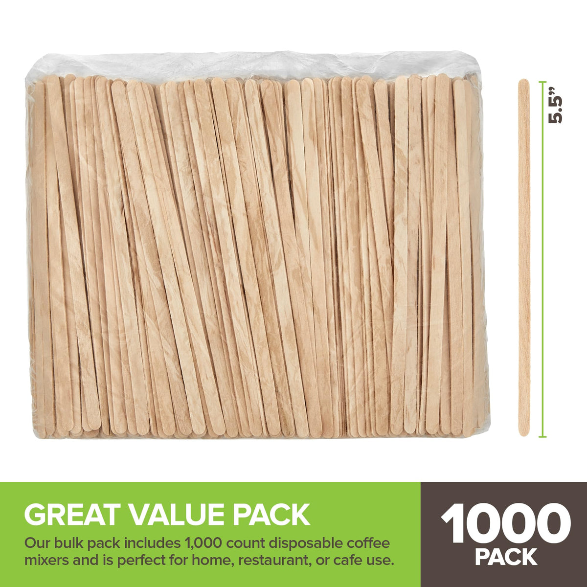 Stock Your Home 5.5-inch wooden stir sticks with a smooth finish.