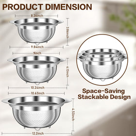 Stockpot 3qt stainless steel colander with non-slip feet for steady rinsing.
