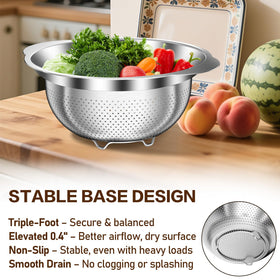 Stockpot nestable design lets colanders fit inside most bowls for space-saving prep.