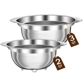 STOCKPOT stainless steel strainer with unbreakable one-piece handle for secure grip.