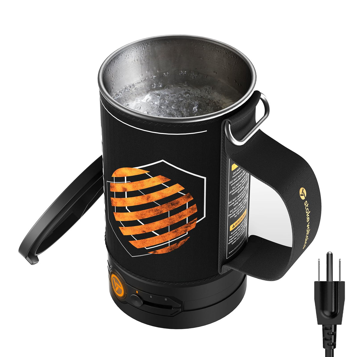 Stoke Voltaics electric kettle boiling water quickly for coffee or tea.