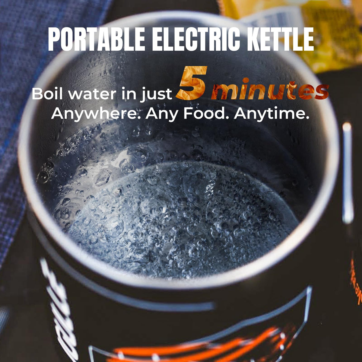 Stoke Voltaics electric kettle front view showing compact, space-saving design.