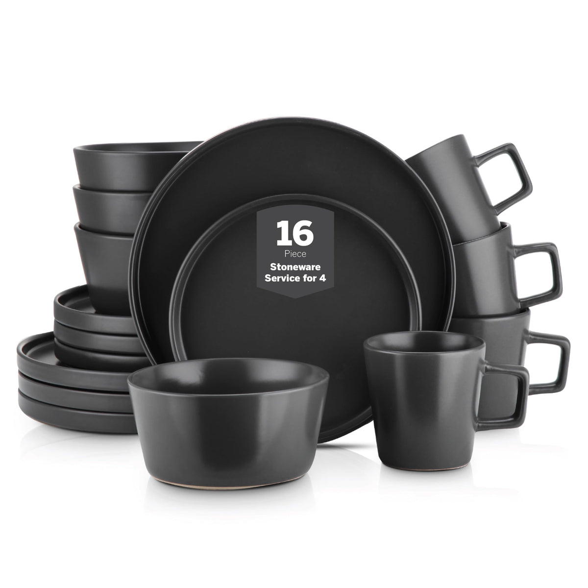 Stone Lain Celina 16-piece set in black matte for everyday dining and easy cleanup