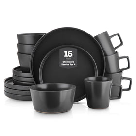 Stone Lain Celina 16-piece set in black matte for everyday dining and easy cleanup