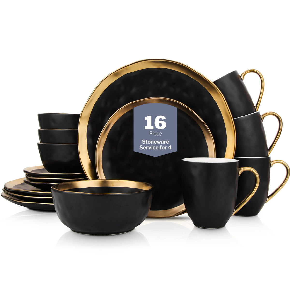 Stone Lain Florian dinner plate in black with gold rim enhances elegant dining