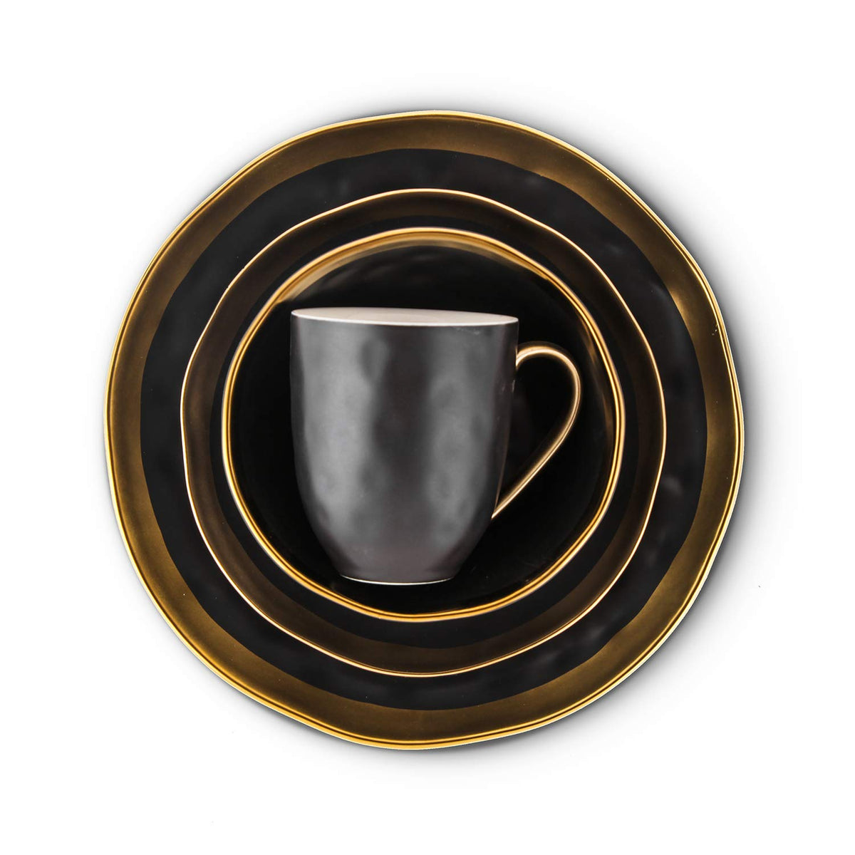 Stone Lain Florian gold-trim detail showcased on sleek black porcelain