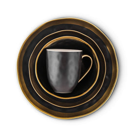 Stone Lain Florian gold-trim detail showcased on sleek black porcelain
