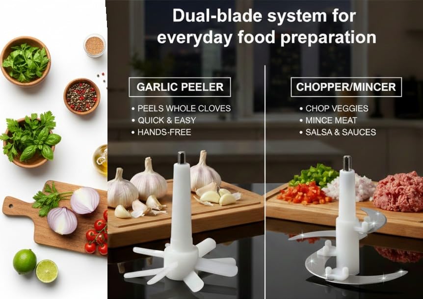 Stonvea dual blade system with silicone blade for garlic skin removal