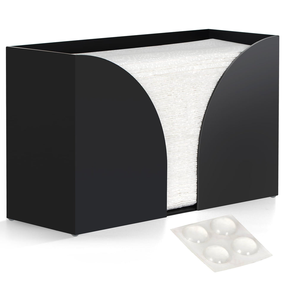 Storage Standard multifold dispenser front view showcases sturdy matte black acrylic for high-traffic areas.