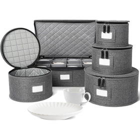 storageLAB china storage containers gray set protects dinnerware and keeps it organized