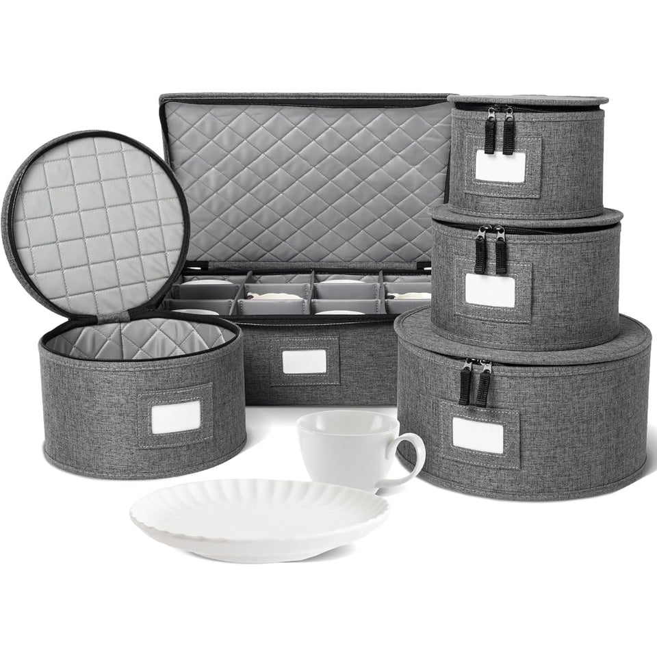 storageLAB china storage containers gray set protects dinnerware and keeps it organized
