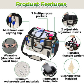 Storage Standard caddy with adjustable strap enables cross-body hands-free carrying.