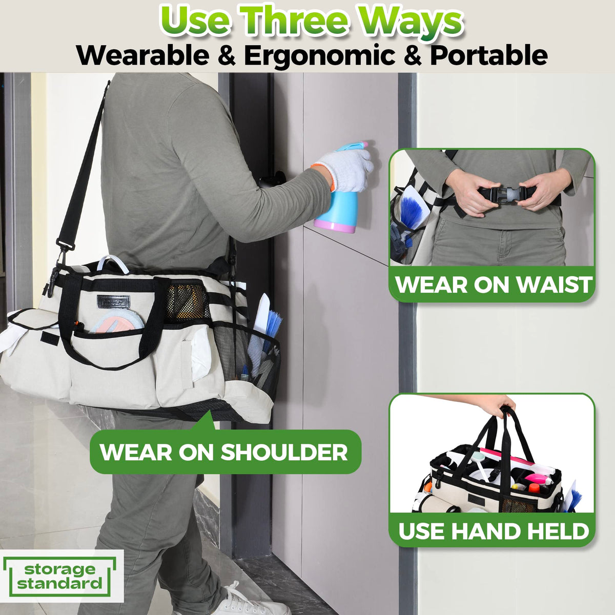 Storage Standard caddy compact in-use setup fits under sinks and in closets.