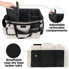 Storage Standard caddy ergonomic handles and waist strap support comfortable transport.