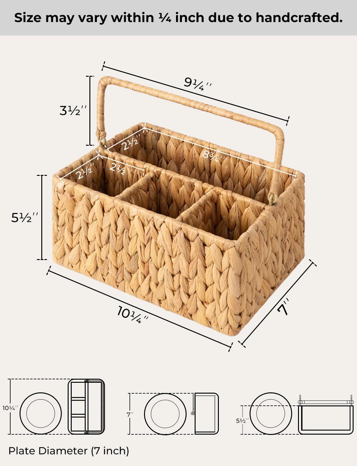 StorageWorks wicker caddy with handle, portable for table or picnic