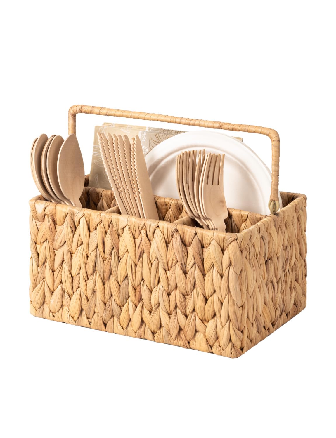 StorageWorks top view of the hand-woven water hyacinth organizer for easy access
