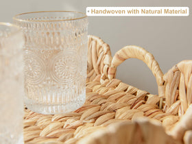 StorageWorks rattan serving tray on dining table, versatile for meals and decor.