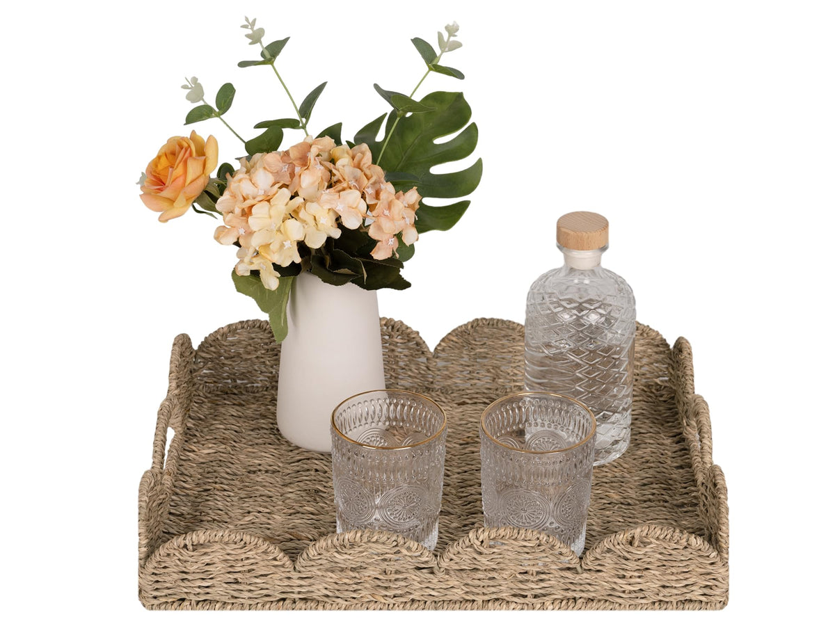 StorageWorks rectangle wicker scalloped tray seagrass for elegant serving and display.