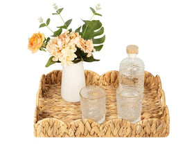 StorageWorks rectangle wicker scalloped tray, top view, great for serving and display.