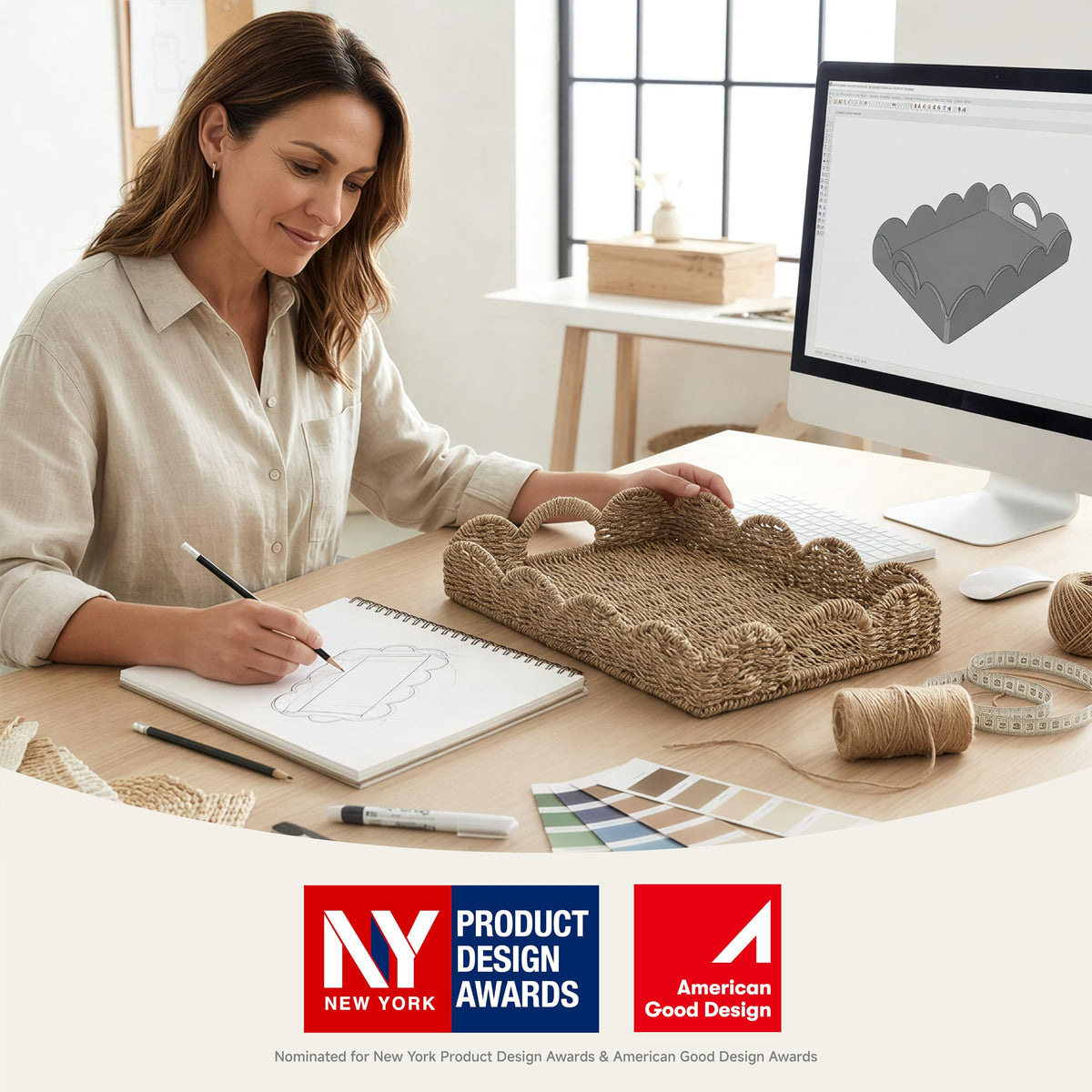 StorageWorks seagrass tray with built-in handles ideal for easy transport.
