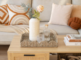 StorageWorks washstand tray blends natural texture with organized essentials.