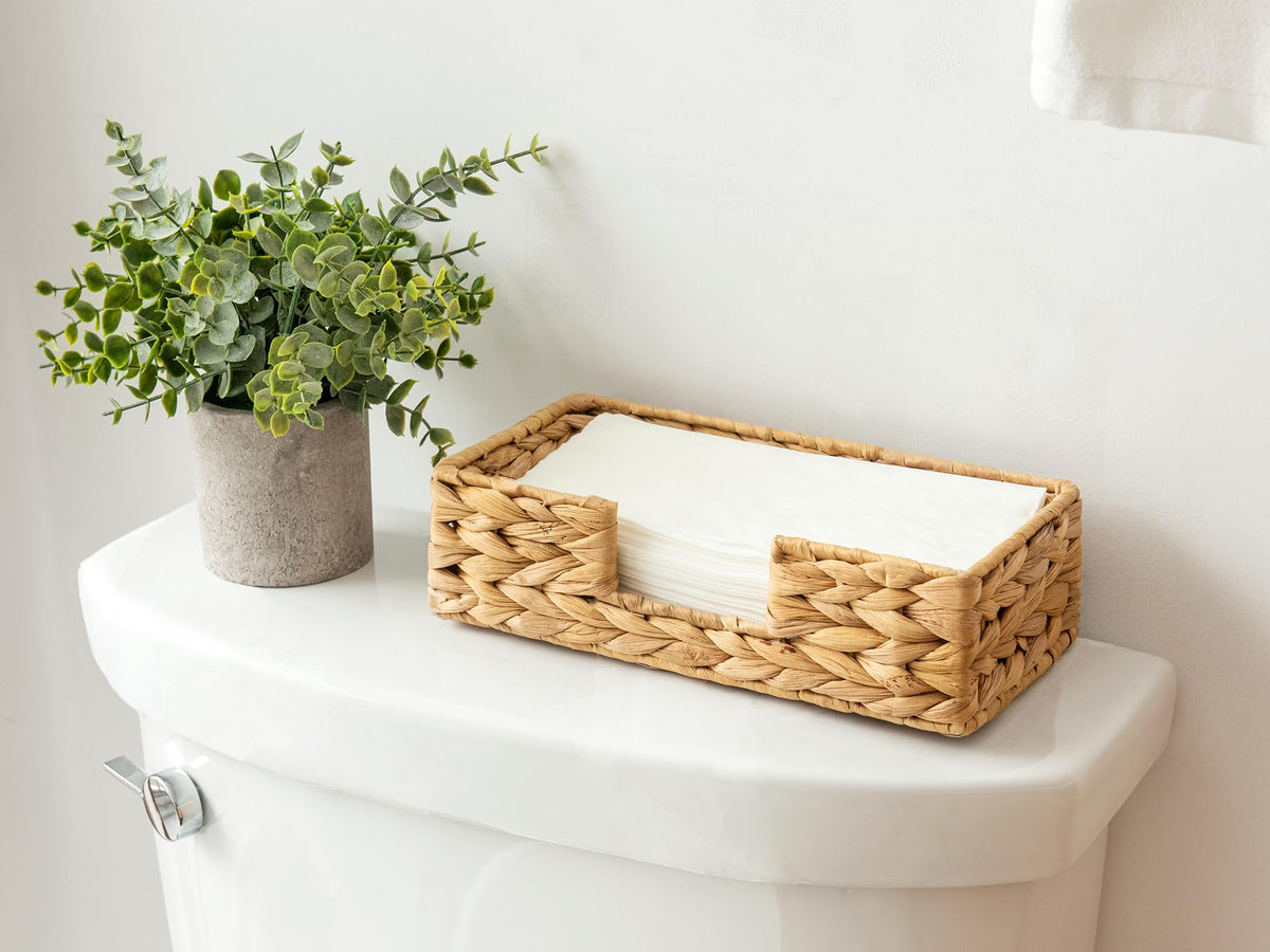 StorageWorks guest towel holder doubles as small-item organizer on bathroom counter.