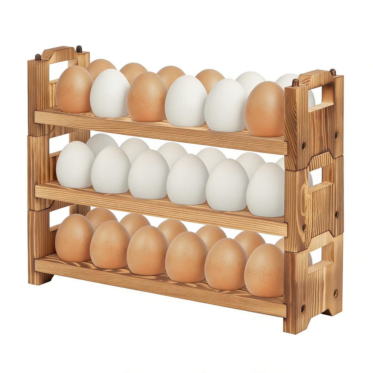 Storenization solid wood egg holder with natural grain and sturdy storage.
