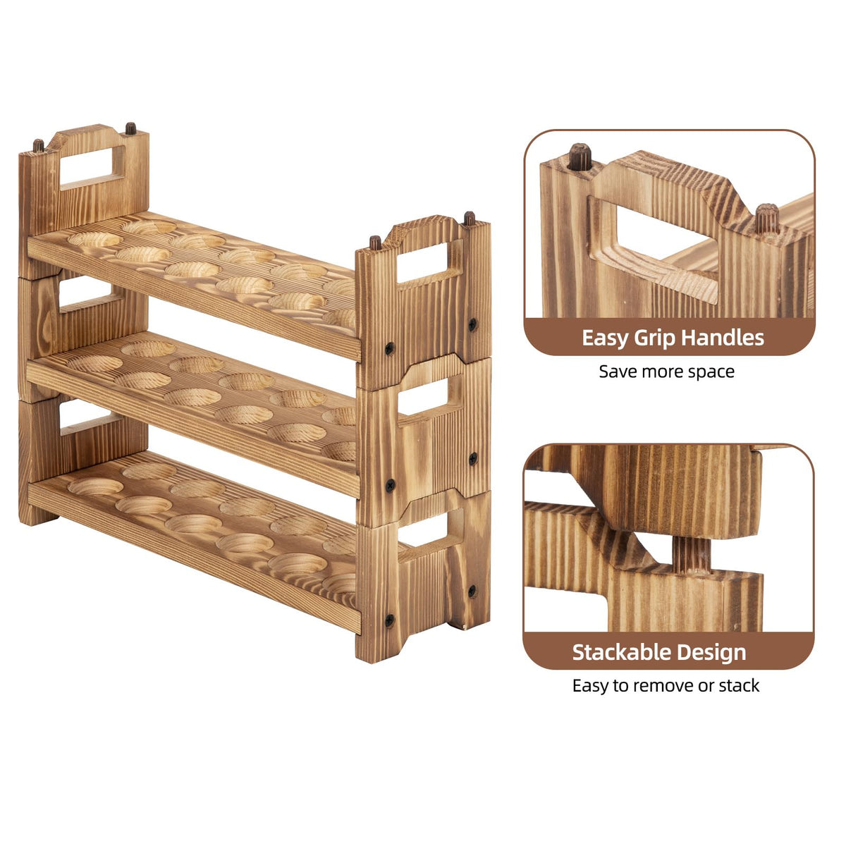 Storenization larger-hole design helps prevent eggs from rolling.