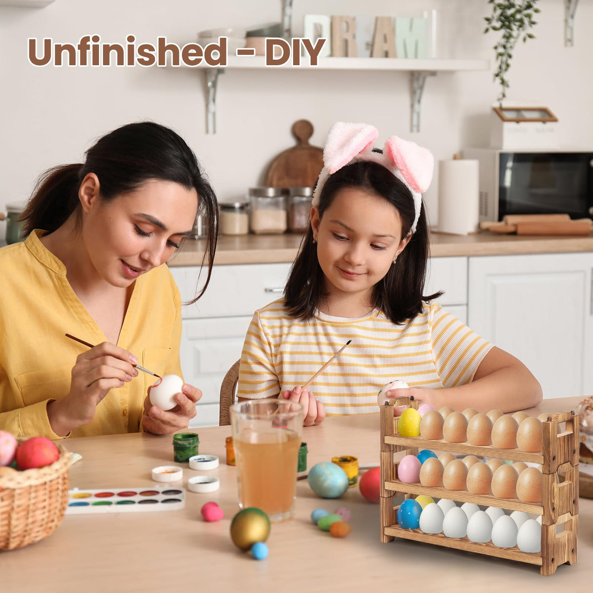 Storenization unfinished wood finish complements rustic kitchen decor.