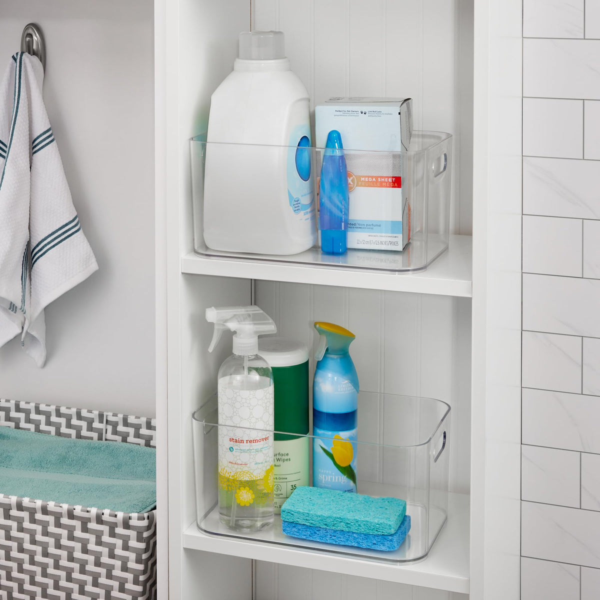STORi Bliss XL clear bin laundry room keeps detergents organized and easy to grab