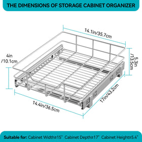STORKING chrome pullout drawer with full-extension provides smooth, quiet operation.